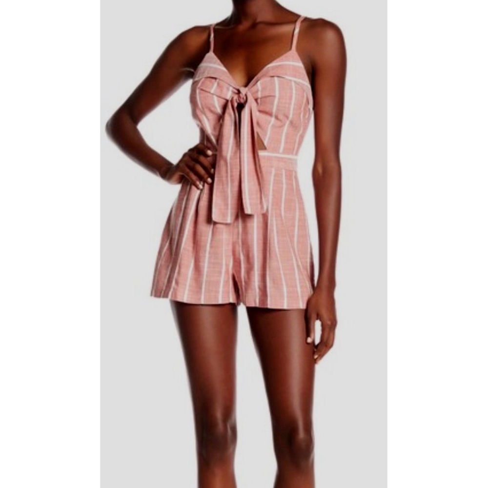 Ten Sixty Sherman striped cutout romper red white adjustablestraps tie front XS